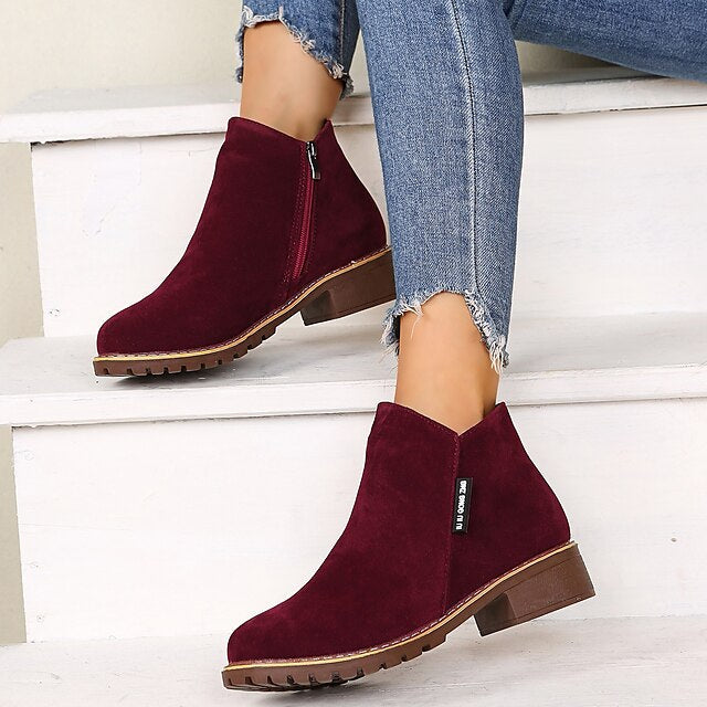 Women's Ankle Boots with Side Zip & Block Heel | Round Toe