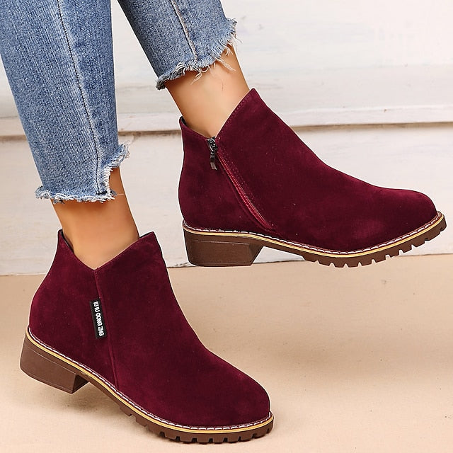 Women's Ankle Boots with Side Zip & Block Heel | Round Toe