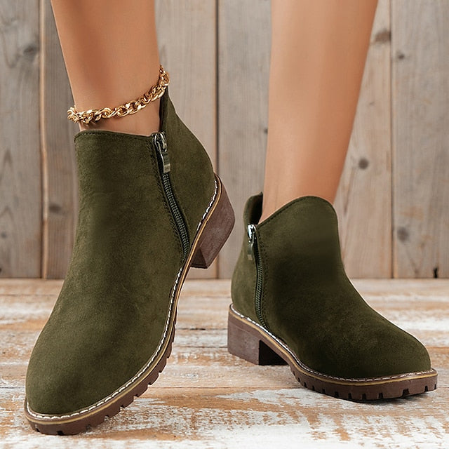Women's Ankle Boots with Side Zip & Block Heel | Round Toe