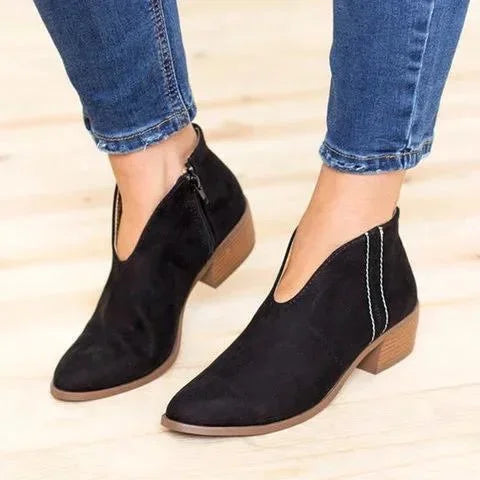 Women's Ankle Boots with V-Cut & Block Heel | Pointed Toe