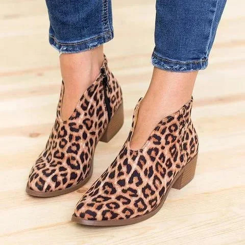 Women's Ankle Boots with V-Cut & Block Heel | Pointed Toe