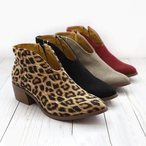 Women's Ankle Boots with V-Cut & Block Heel | Pointed Toe