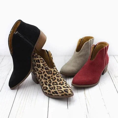 Women's Ankle Boots with V-Cut & Block Heel | Pointed Toe
