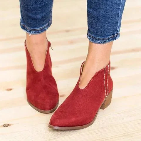 Women's Ankle Boots with V-Cut & Block Heel | Pointed Toe