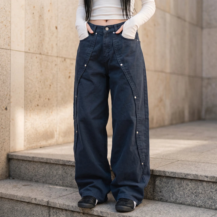 Women's Baggy Jeans with Button Seams | Wide Leg