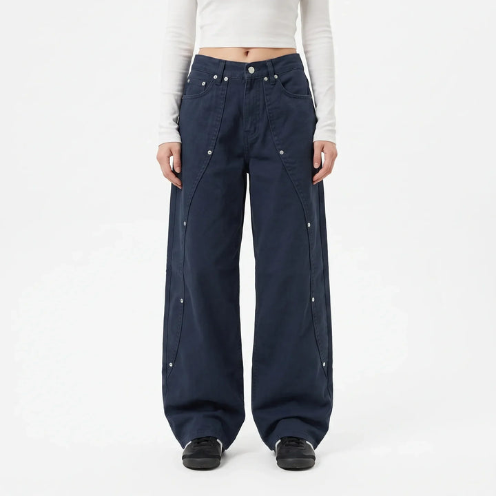 Women's Baggy Jeans with Button Seams | Wide Leg