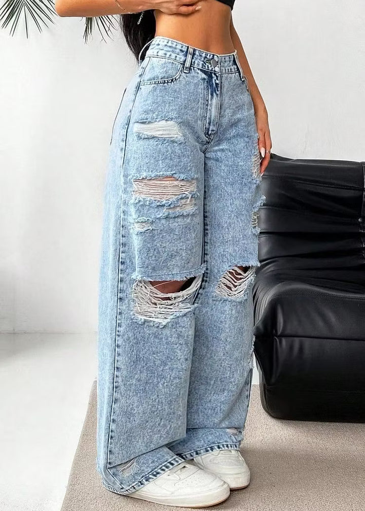 Women's Baggy Jeans with Distressed Rips | High Waist