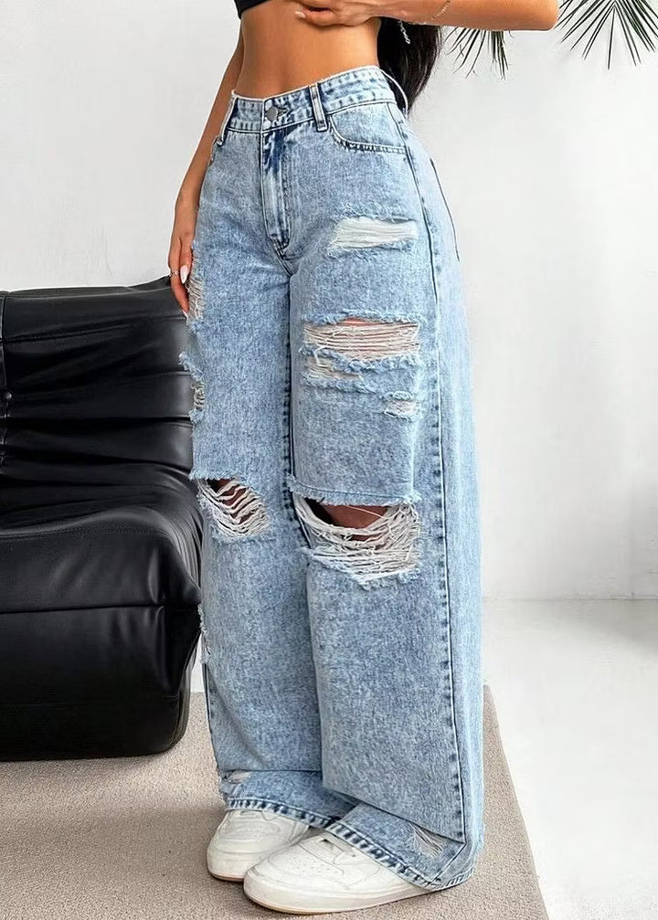 Women's Baggy Jeans with Distressed Rips | High Waist