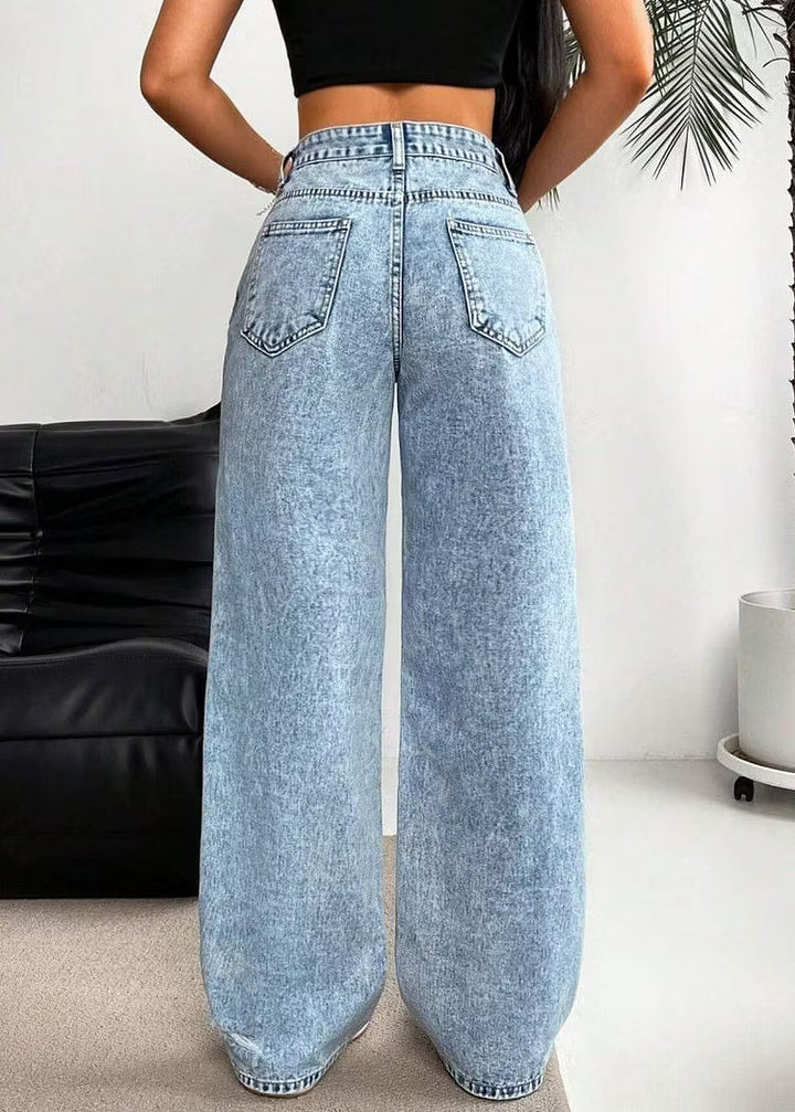 Women's Baggy Jeans with Distressed Rips | High Waist