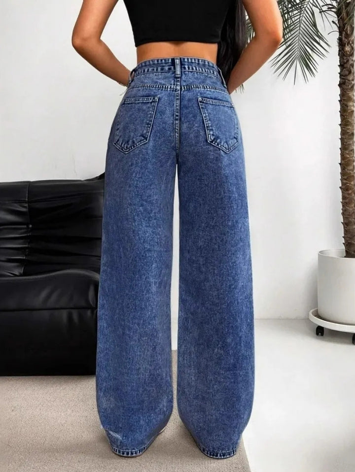 Women's Baggy Jeans with Distressed Rips | High Waist