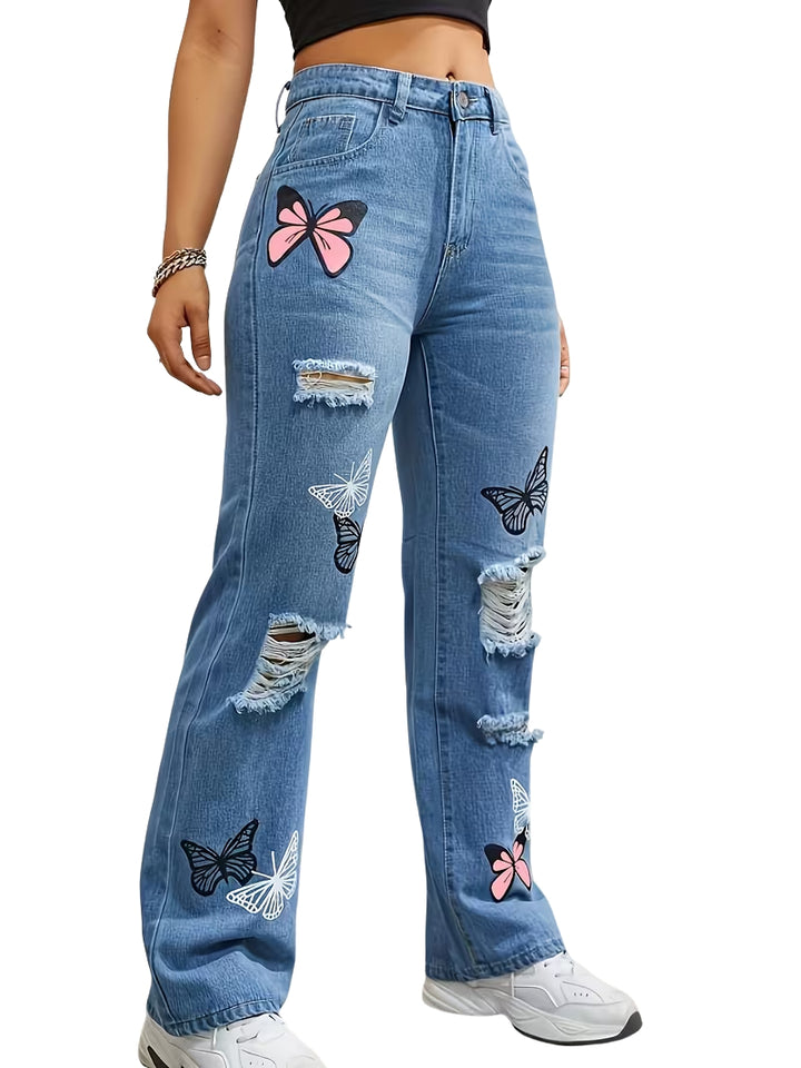 Women's Baggy Jeans with Graphic Print | Wide Leg