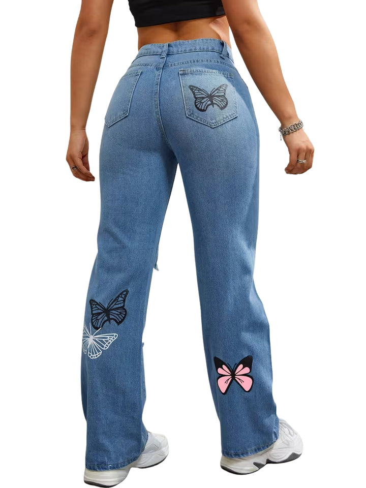 Women's Baggy Jeans with Graphic Print | Wide Leg