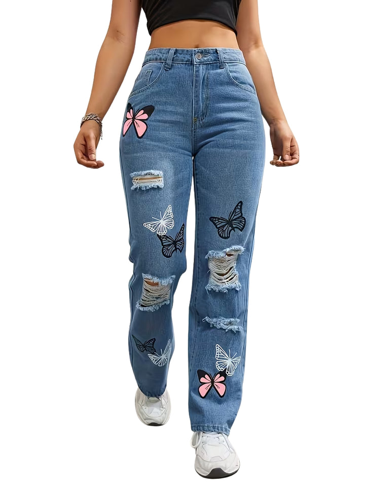 Women's Baggy Jeans with Graphic Print | Wide Leg