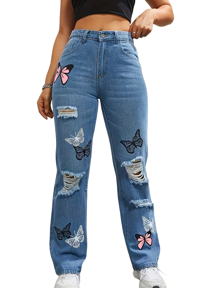 Women's Baggy Jeans with Graphic Print | Wide Leg