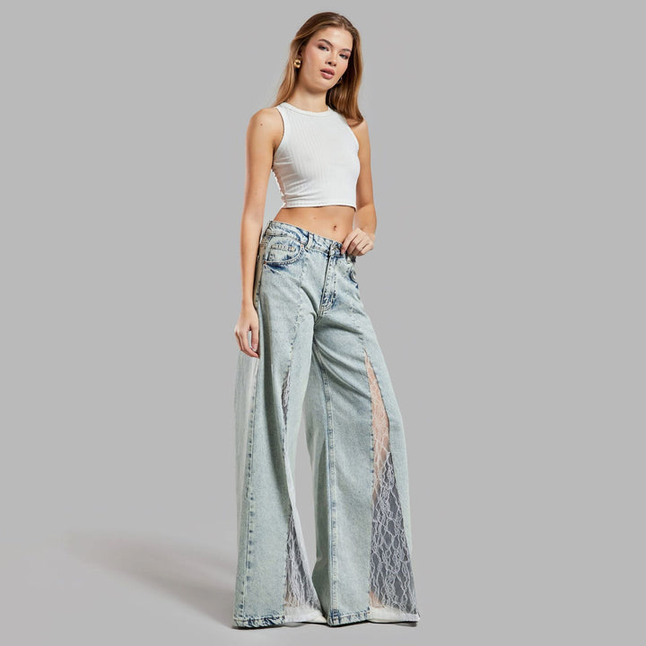 Women's Baggy Jeans with Lace Panel | Wide Leg