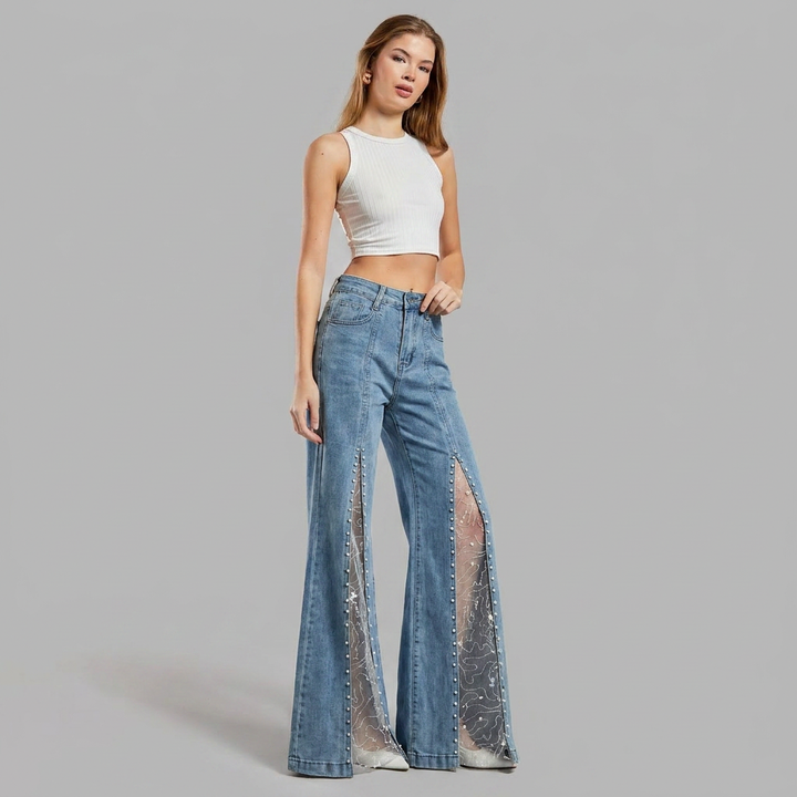 Women's Baggy Jeans with Lace Panel | Wide Leg