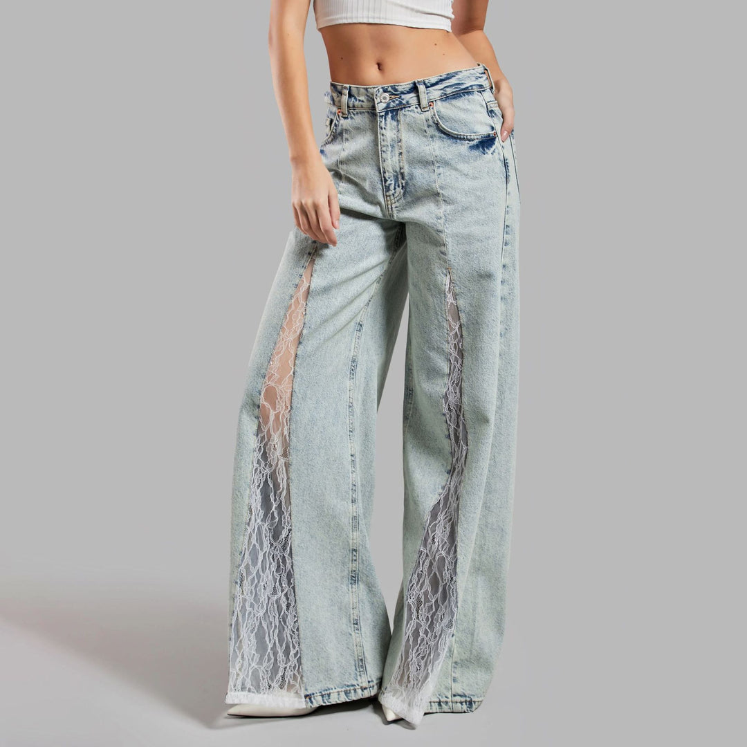 Women's Baggy Jeans with Lace Panel | Wide Leg