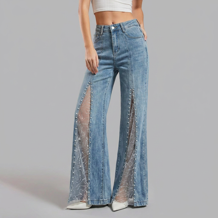Women's Baggy Jeans with Lace Panel | Wide Leg