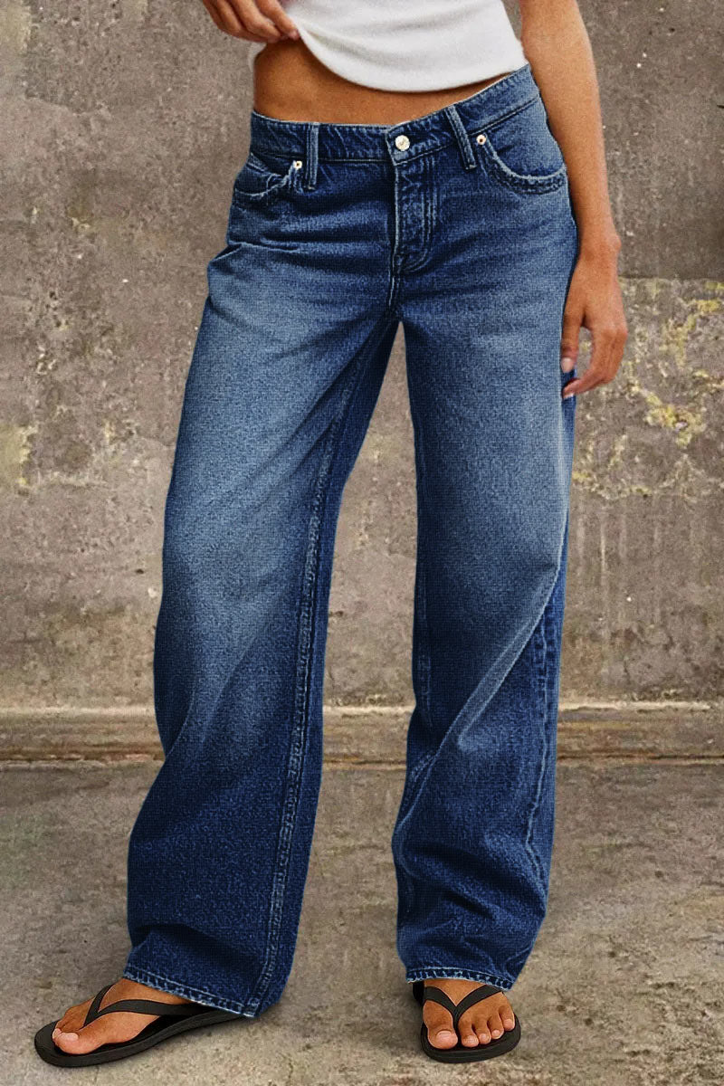 Women's Baggy Jeans with Low Rise & Faded Wash | Wide Leg