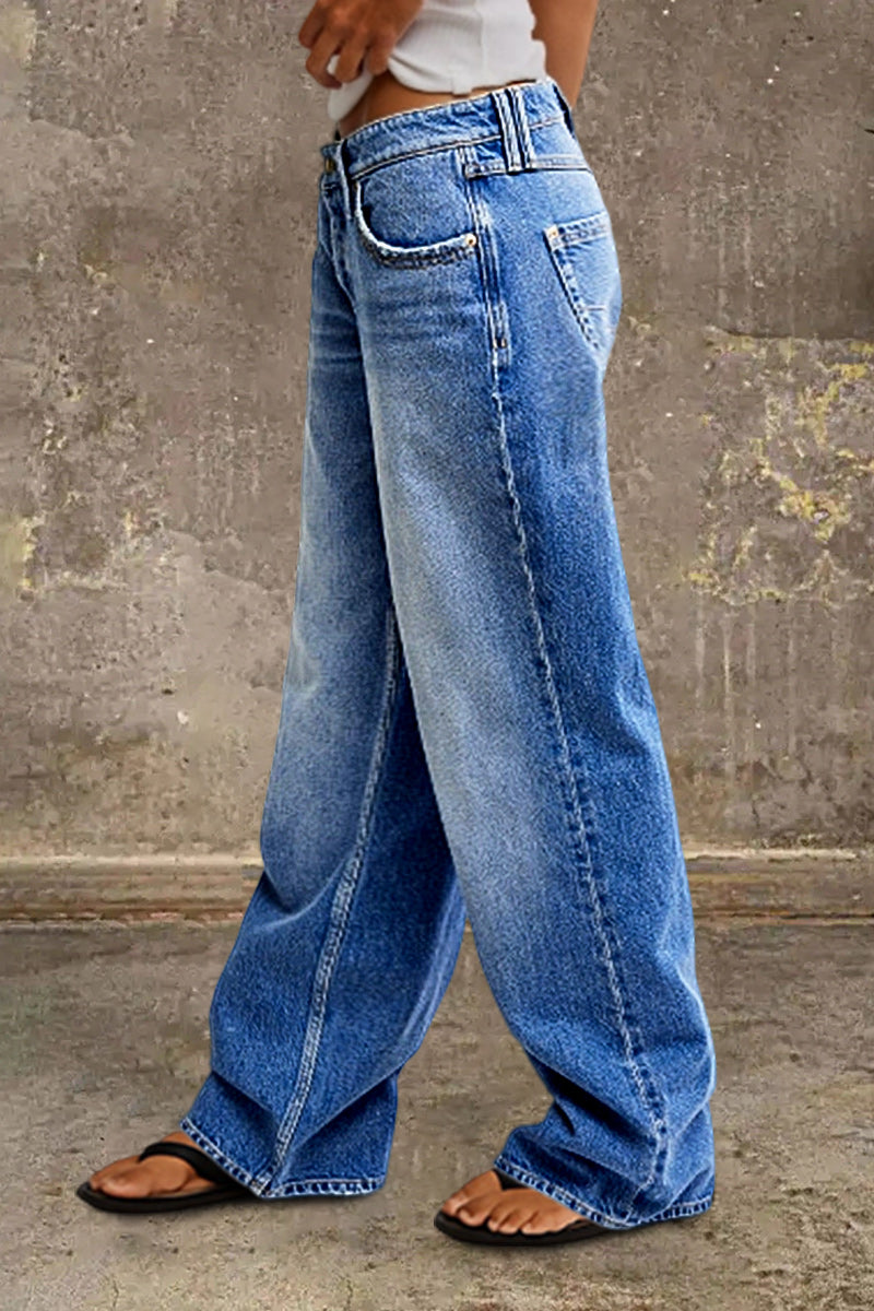 Women's Baggy Jeans with Low Rise & Faded Wash | Wide Leg