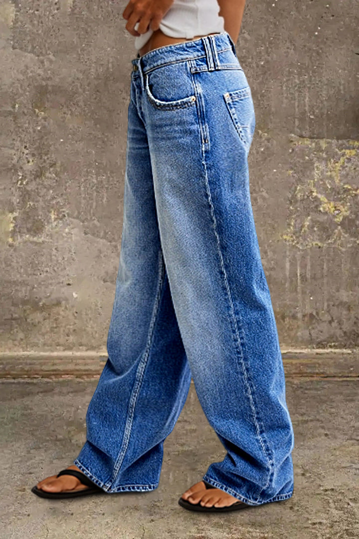 Women's Baggy Jeans with Low Rise & Faded Wash | Wide Leg
