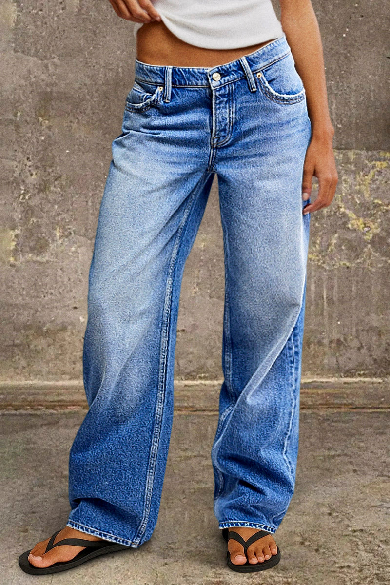 Women's Baggy Jeans with Low Rise & Faded Wash | Wide Leg