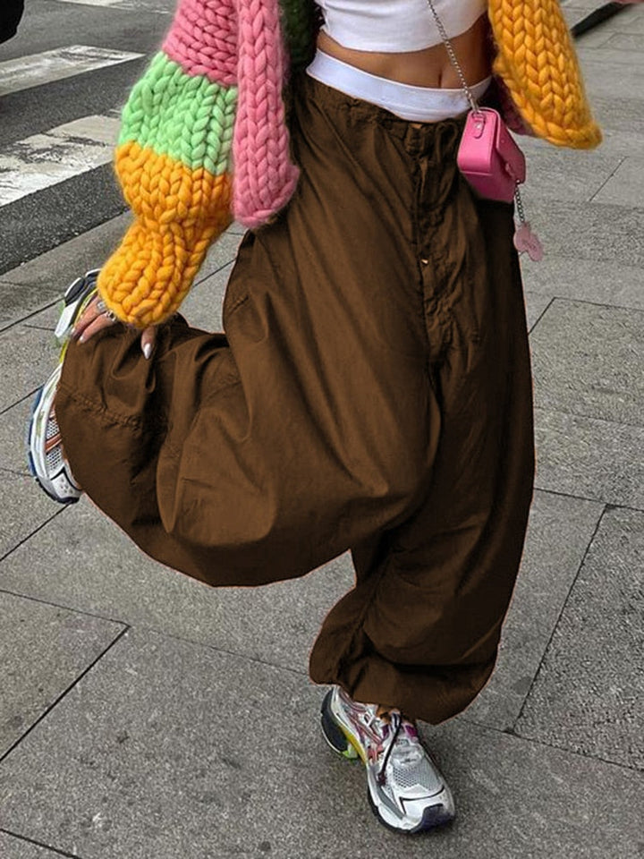Women's Baggy Pants with Cargo Pockets & Drawstring | Wide Leg