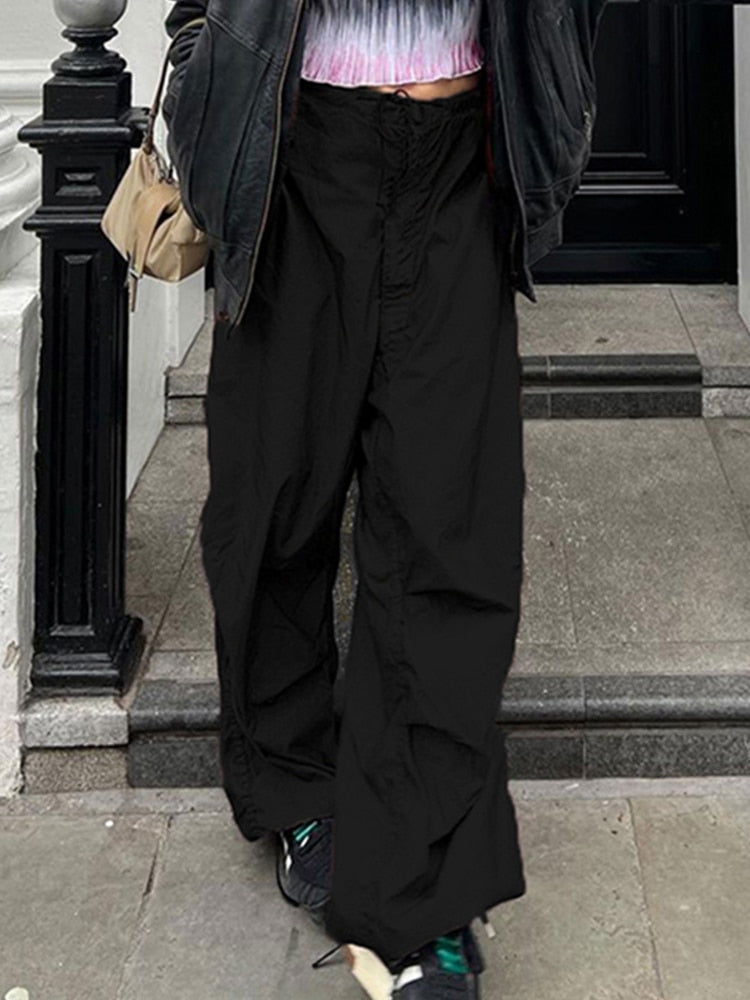 Women's Baggy Pants with Cargo Pockets & Drawstring | Wide Leg