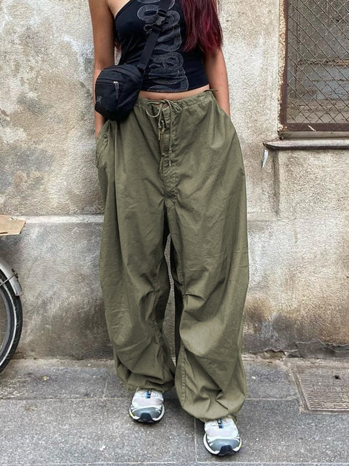 Women's Baggy Pants with Cargo Pockets & Drawstring | Wide Leg