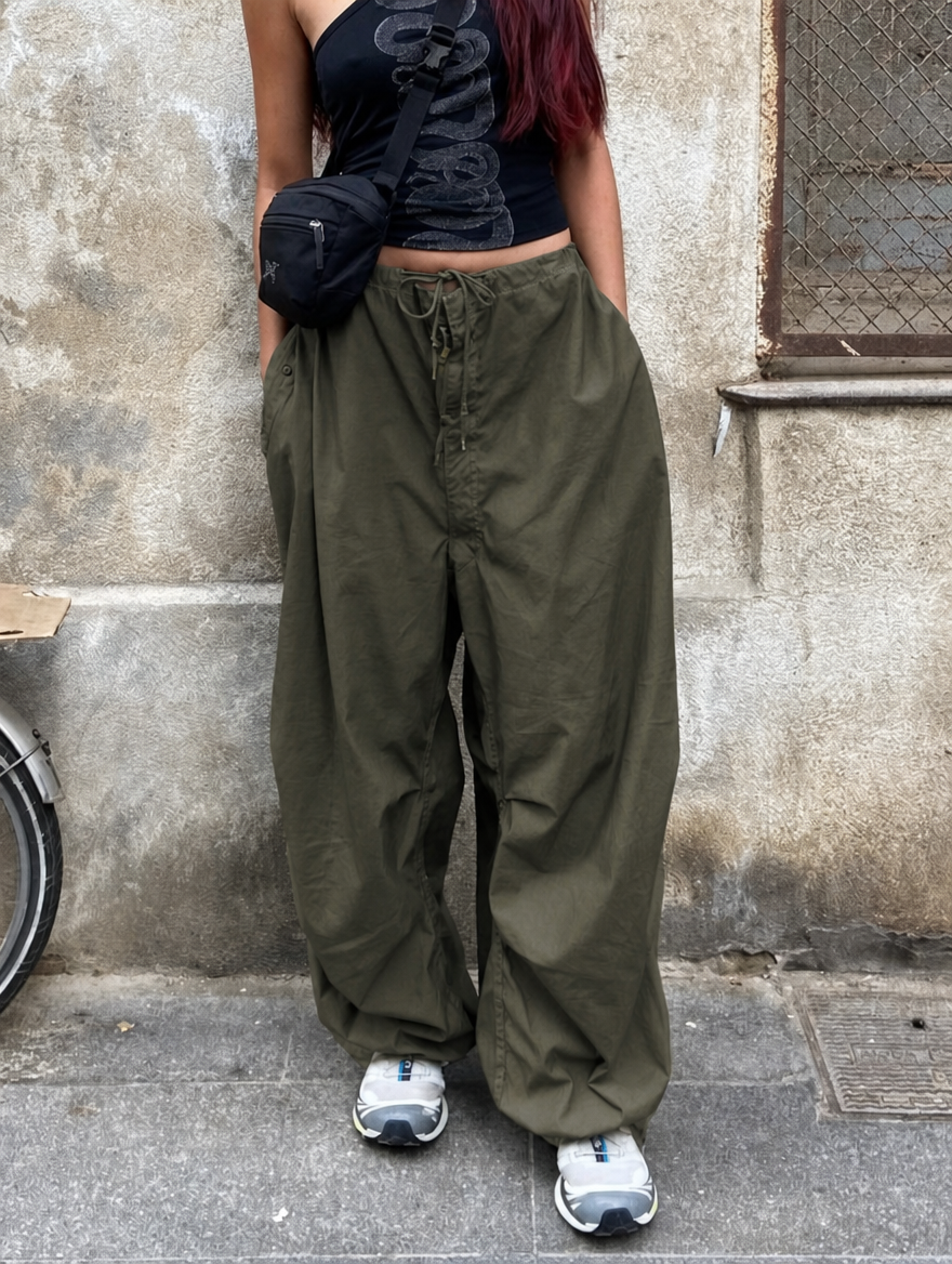 Women's Baggy Pants with Cargo Pockets & Drawstring | Wide Leg