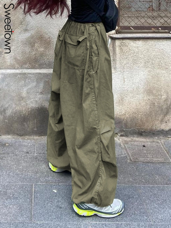 Women's Baggy Pants with Cargo Pockets & Drawstring | Wide Leg