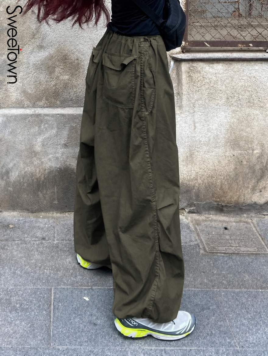 Women's Baggy Pants with Cargo Pockets & Drawstring | Wide Leg