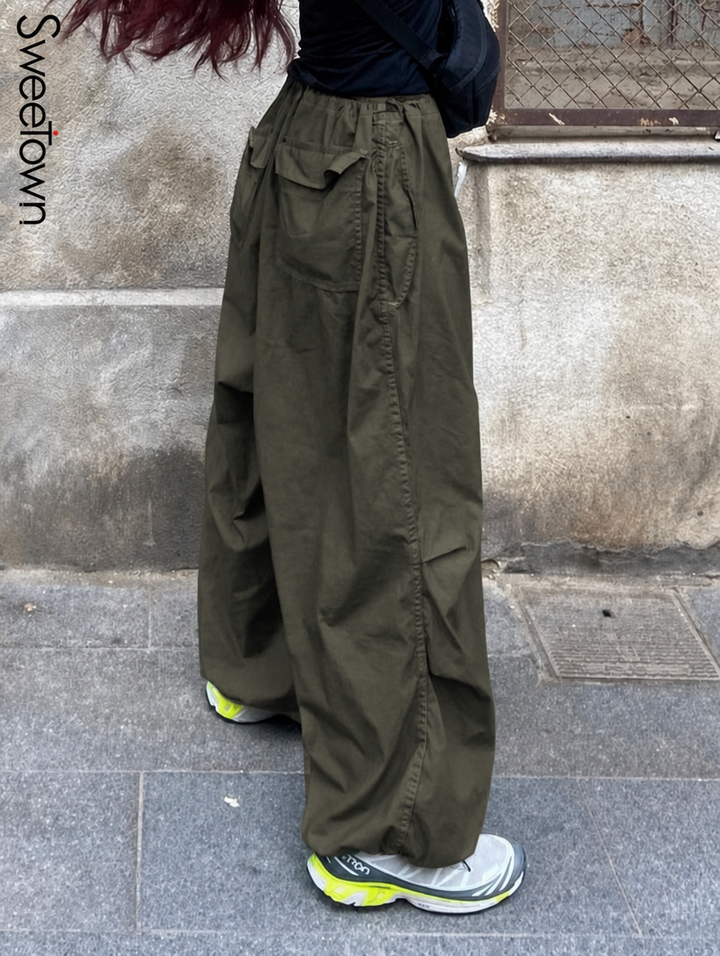 Women's Baggy Pants with Cargo Pockets & Drawstring | Wide Leg