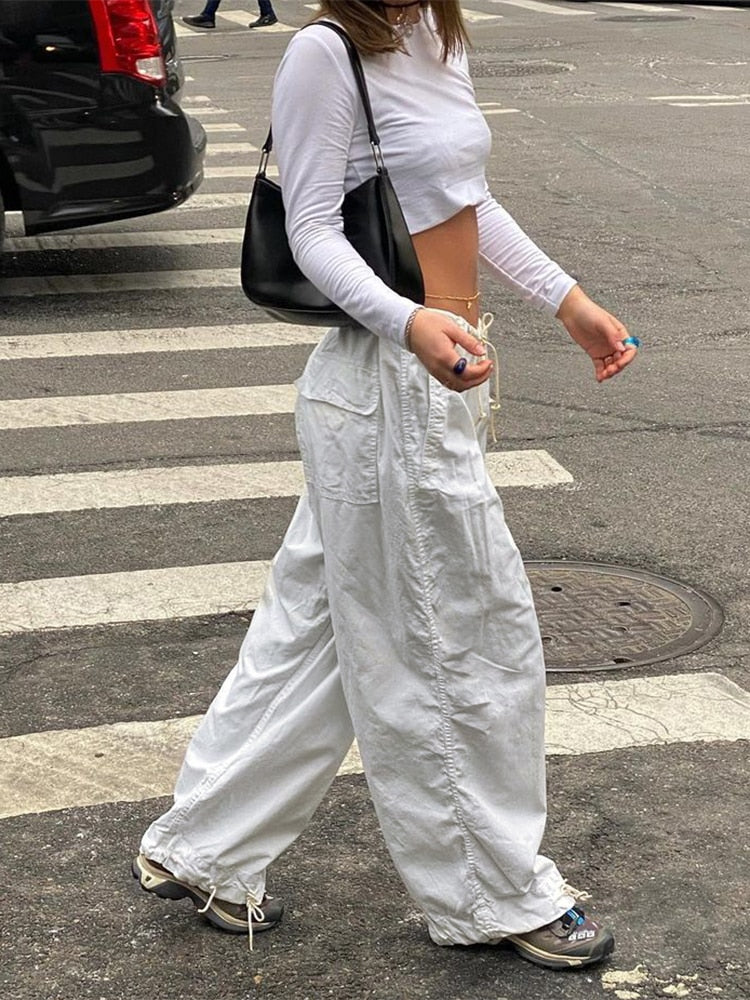 Women's Baggy Pants with Cargo Pockets & Drawstring | Wide Leg