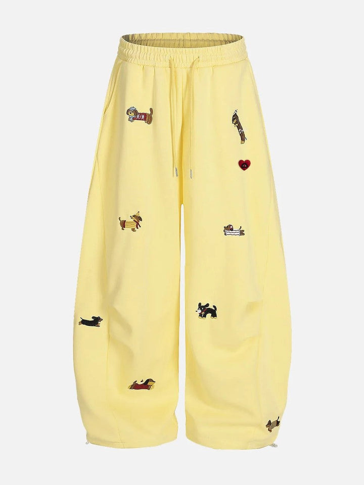 Women's Baggy Sweatpants with Dog Embroidery | Wide Leg Drawstring