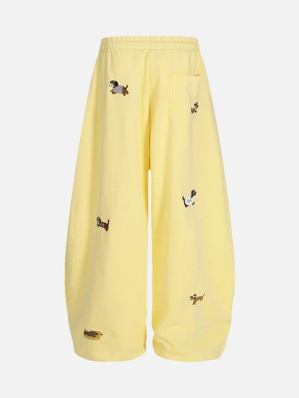 Women's Baggy Sweatpants with Dog Embroidery | Wide Leg Drawstring