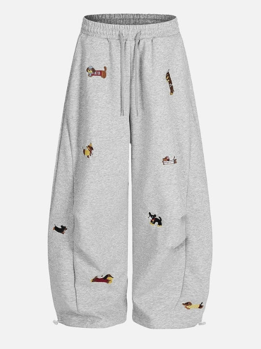 Women's Baggy Sweatpants with Dog Embroidery | Wide Leg Drawstring