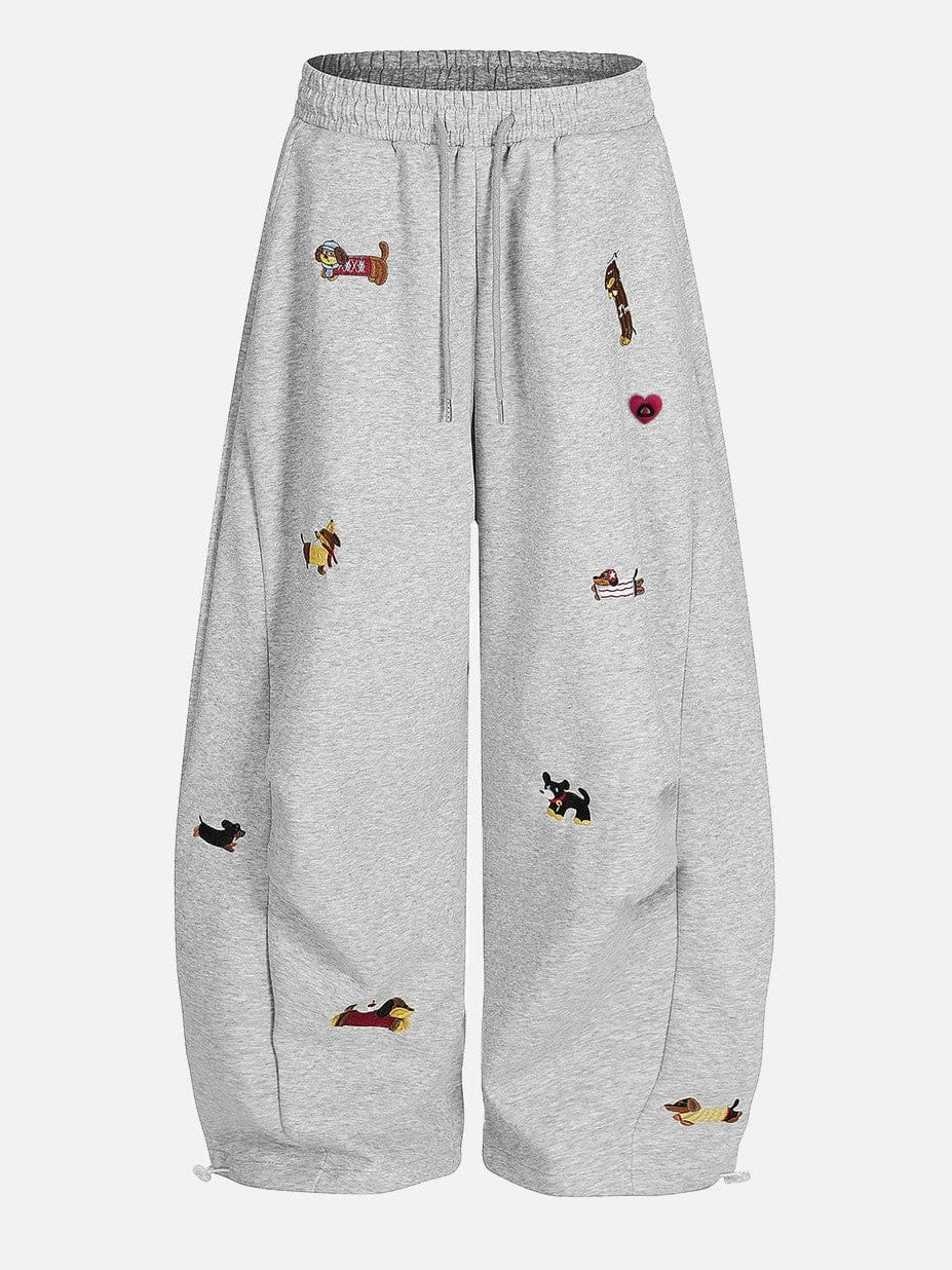 Women's Baggy Sweatpants with Dog Embroidery | Wide Leg Drawstring