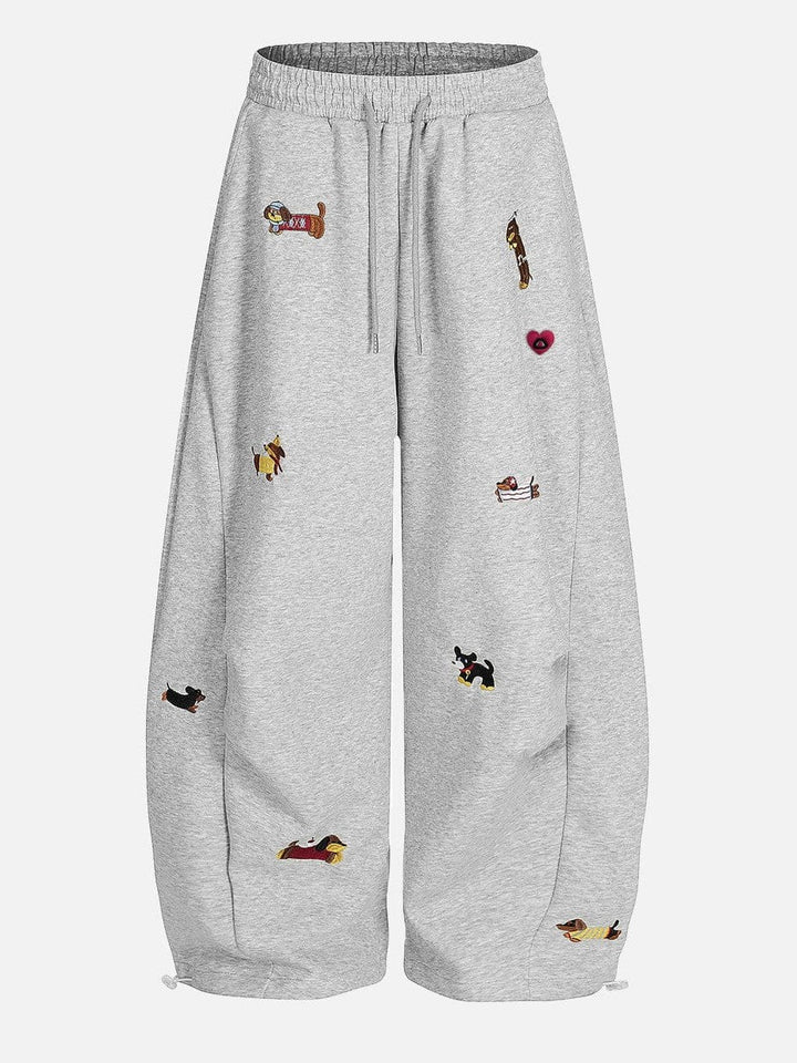Women's Baggy Sweatpants with Dog Embroidery | Wide Leg Drawstring
