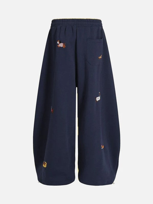 Women's Baggy Sweatpants with Dog Embroidery | Wide Leg Drawstring