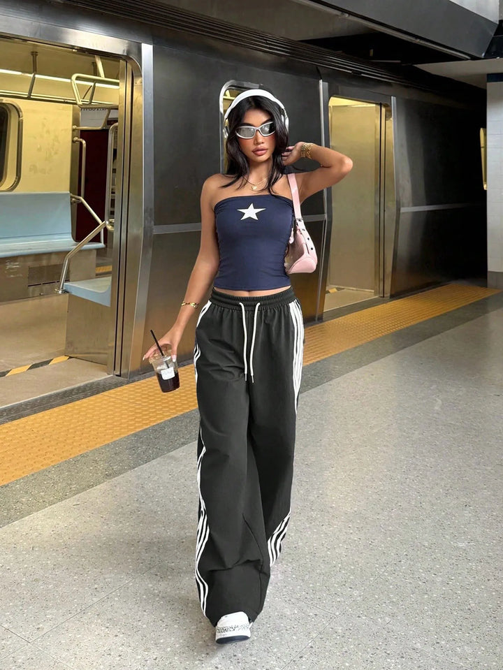 Women's Baggy Trackpants with Side Stripe | Wide Leg