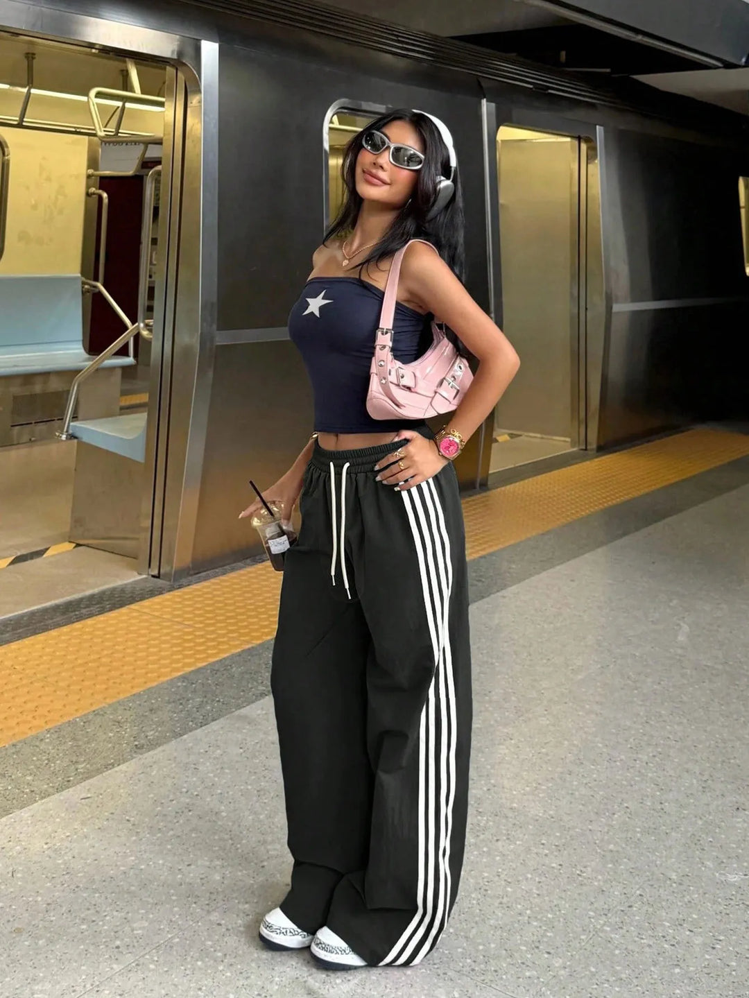 Women's Baggy Trackpants with Side Stripe | Wide Leg