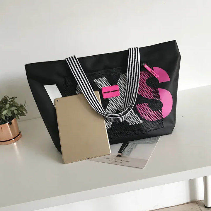 Women’s Beach Bag Large Tote with Zip Pocket | Striped Handles