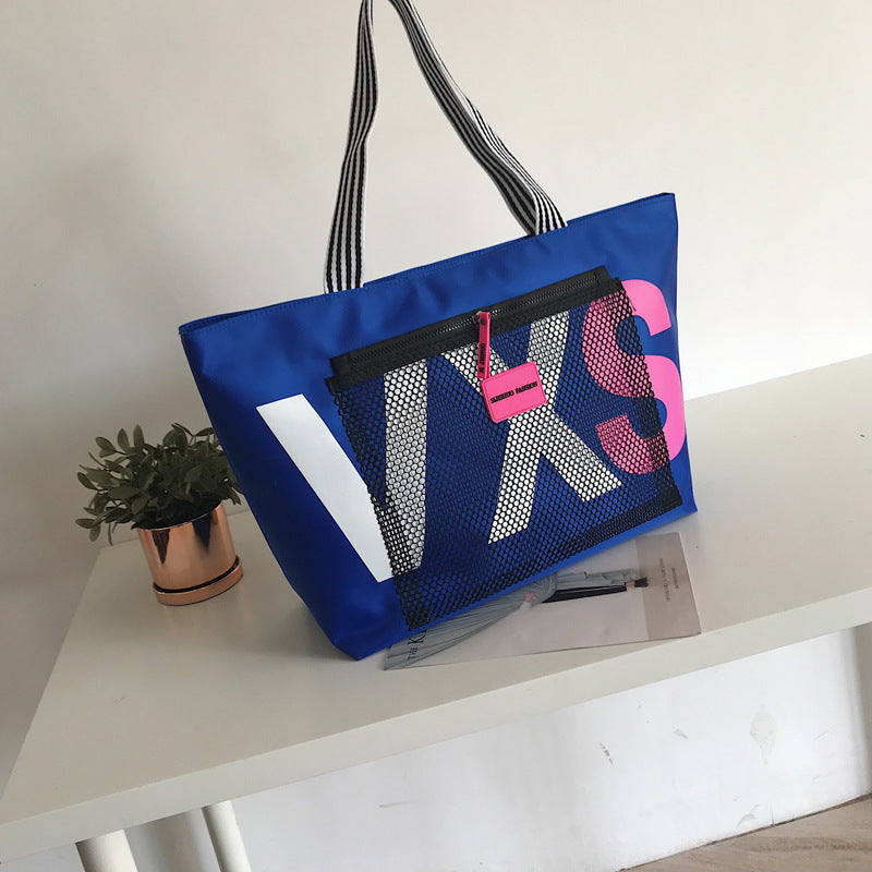 Women’s Beach Bag Large Tote with Zip Pocket | Striped Handles