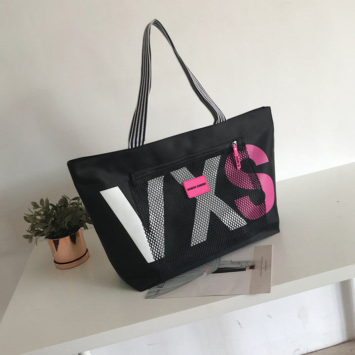 Women’s Beach Bag Large Tote with Zip Pocket | Striped Handles