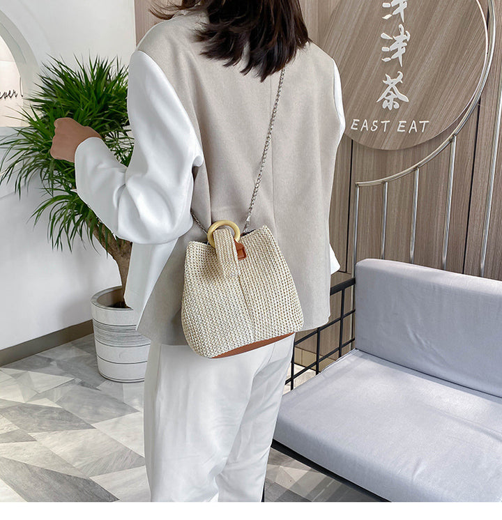 Women’s Beach Bag with Chain Strap & Wrist Handle | Bucket Bag