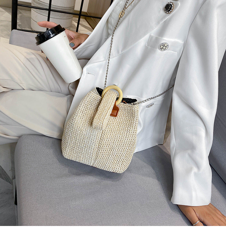 Women’s Beach Bag with Chain Strap & Wrist Handle | Bucket Bag