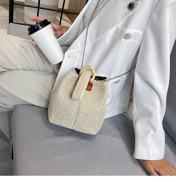 Women’s Beach Bag with Chain Strap & Wrist Handle | Bucket Bag