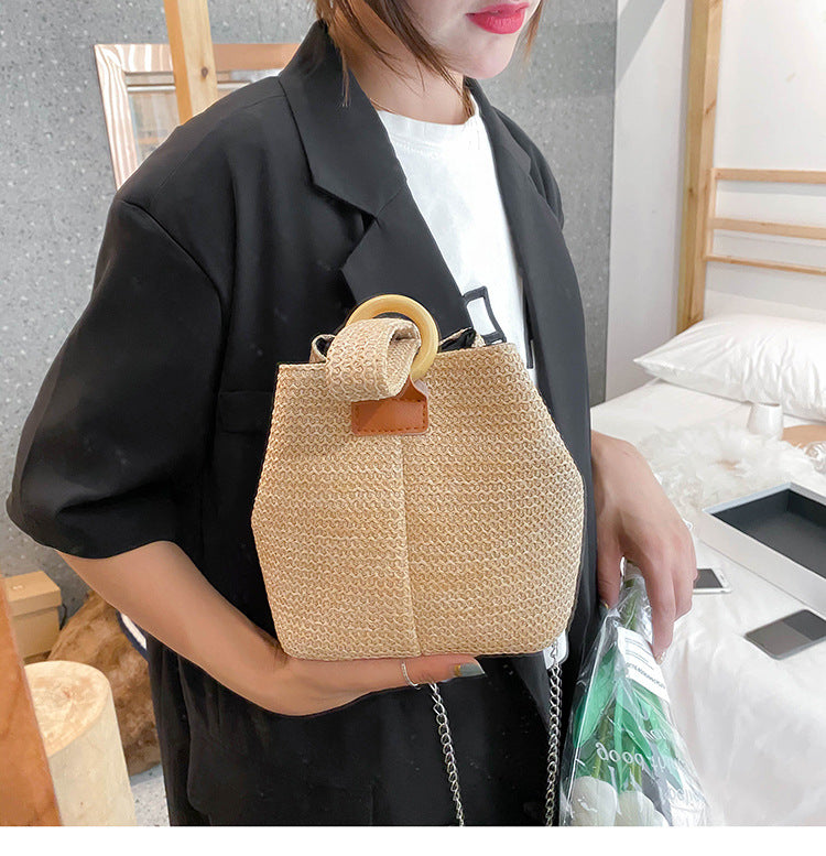 Women’s Beach Bag with Chain Strap & Wrist Handle | Bucket Bag