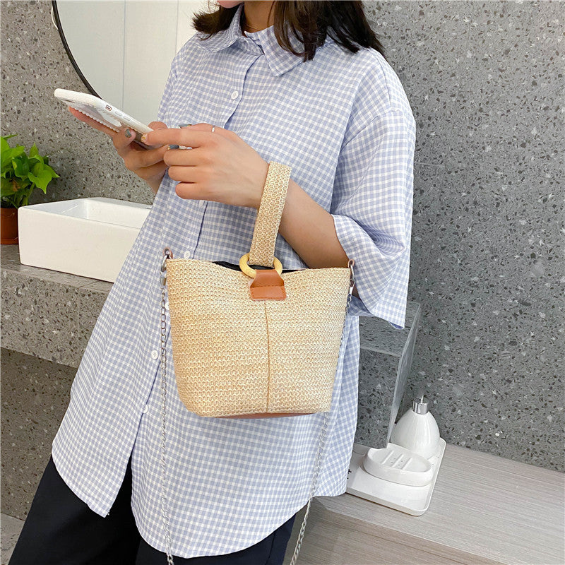 Women’s Beach Bag with Chain Strap & Wrist Handle | Bucket Bag